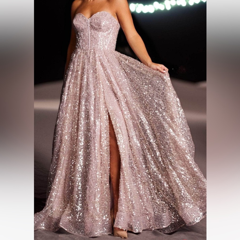 NWT Jovani Sz 8 Mauve Pink Sequin Strapless Corset Prom Gown